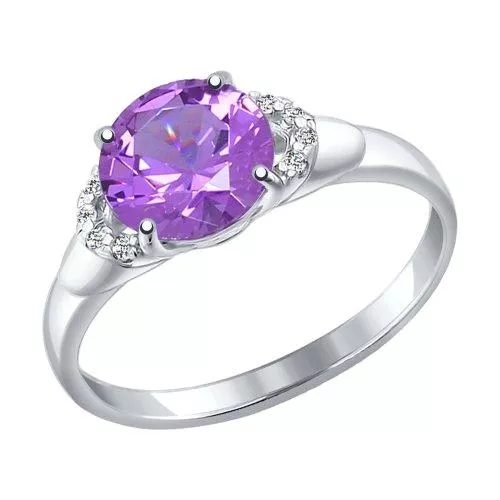 Кольцо из серебра с сиреневым ситаллом и фианитами