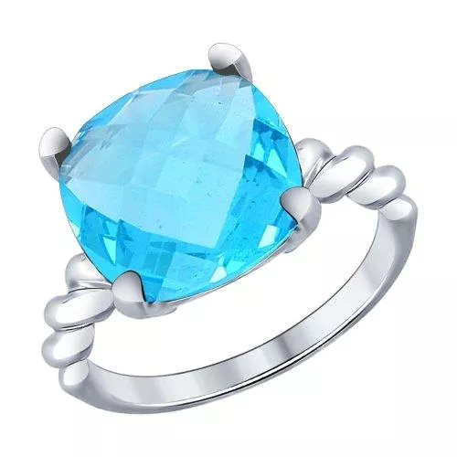 Кольцо из серебра с голубой стеклянной вставкой