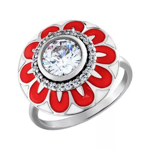 Кольцо из серебра с эмалью с фианитами