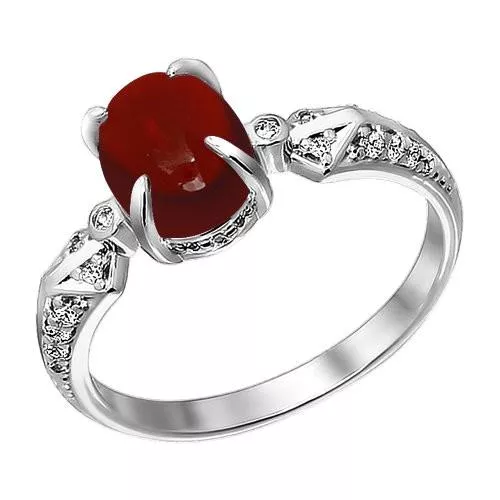 Кольцо из серебра с гранатом и фианитами