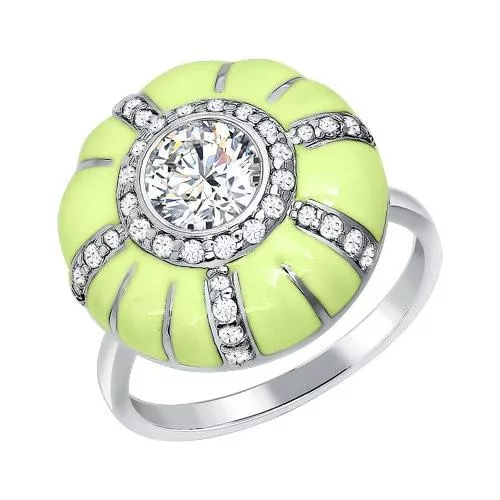 Кольцо из серебра с эмалью с фианитами