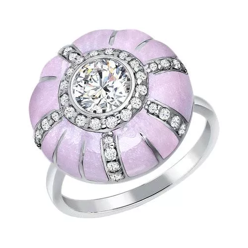 Кольцо из серебра с эмалью с фианитами