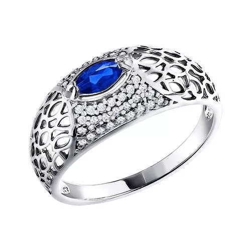 Кольцо из серебра с синим фианитом