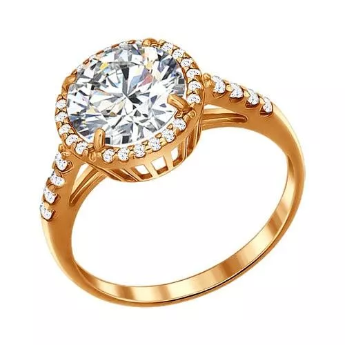 Кольцо из золочёного серебра с фианитами