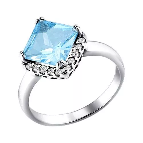 Кольцо из серебра с топазом и фианитами