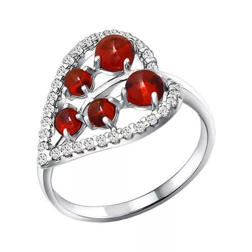 Кольцо «Листок» с гранатами