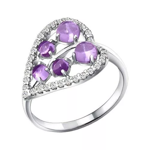 Кольцо «Листок» с аметистами