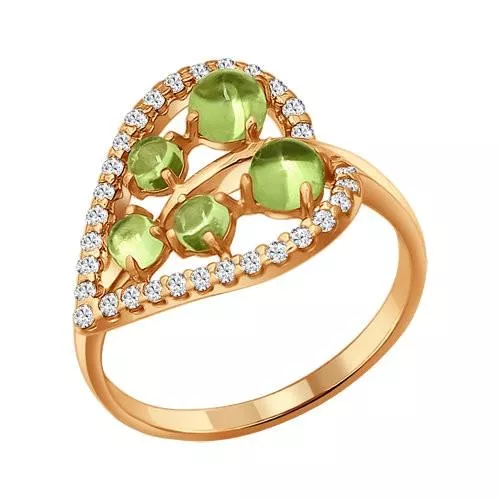 Кольцо «Листок» с хризолитами