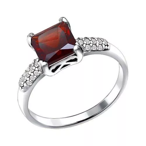 Кольцо из серебра с гранатом и фианитами