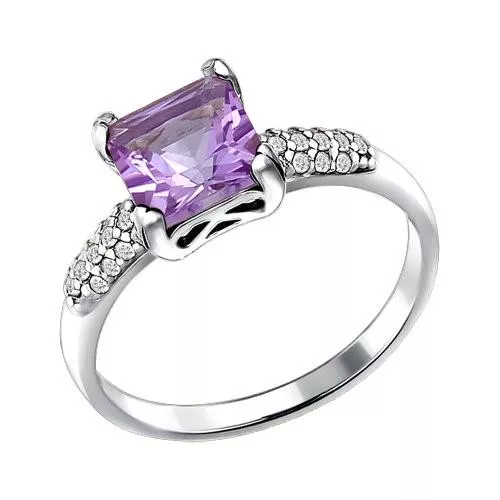 Кольцо из серебра с аметистом и фианитами