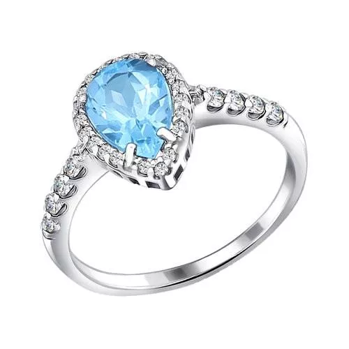 Кольцо из серебра с топазом и фианитами