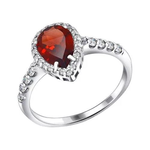 Кольцо из серебра с гранатом и фианитами