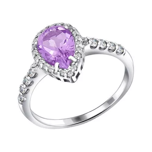 Кольцо из серебра с аметистом и фианитами