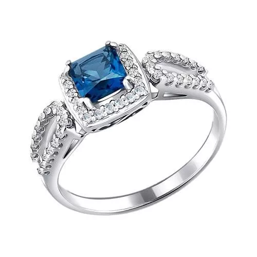 Кольцо из серебра с топазом и фианитами