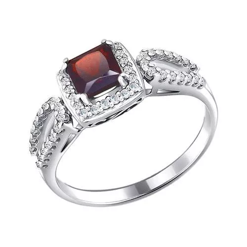 Кольцо из серебра с гранатом и фианитами