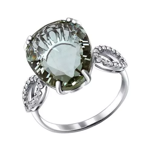 Кольцо из серебра с кварцем и фианитами