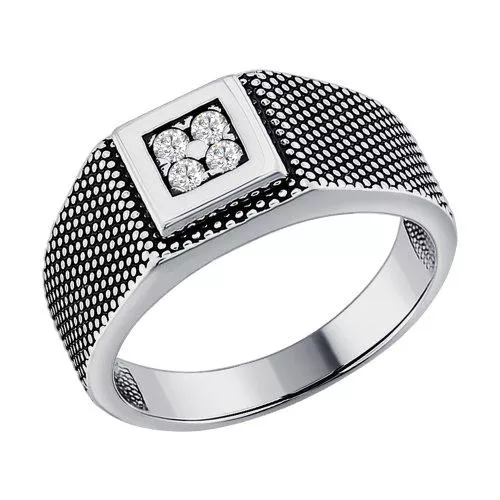 Печатка из чернёного серебра с фианитами