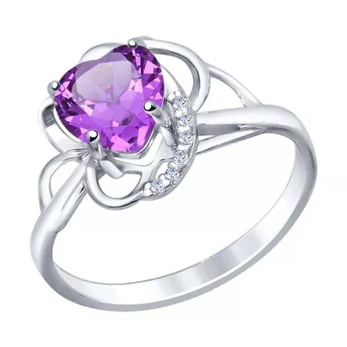 Кольцо love из серебра с аметистом и фианитами