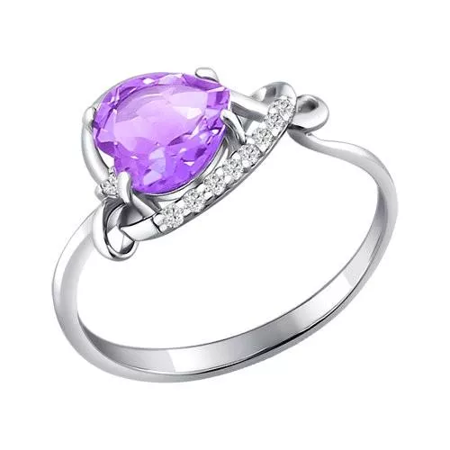 Кольцо из серебра с аметистом и фианитами