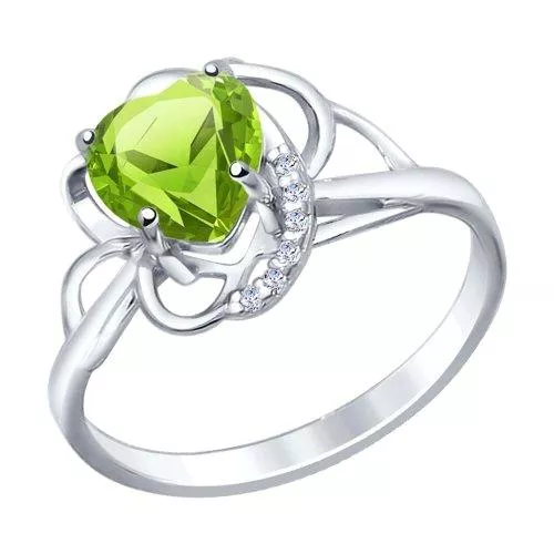 Кольцо из серебра с фианитами и хризолитом