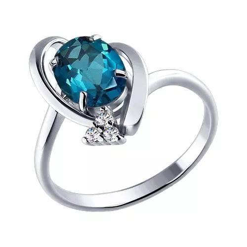 Кольцо из серебра с топазом и фианитами
