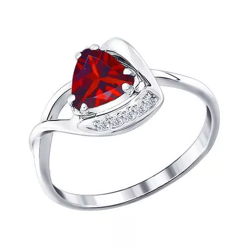 Кольцо из серебра с гранатом и фианитами