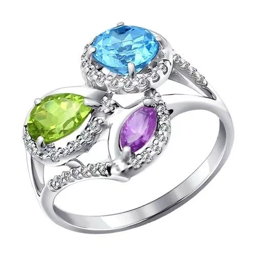 Кольцо из серебра с миксом камней