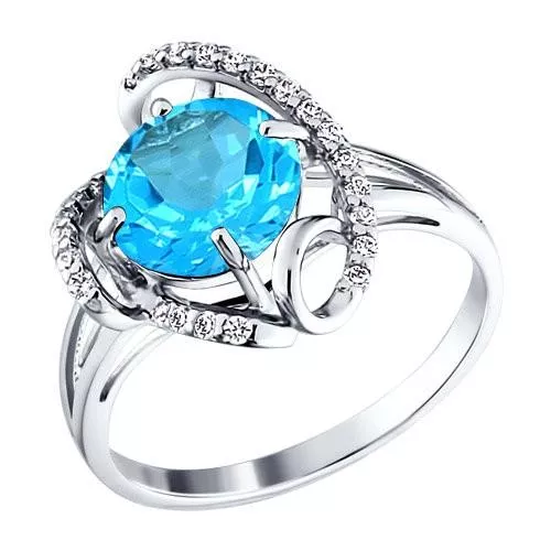 Кольцо из серебра с топазом и фианитами