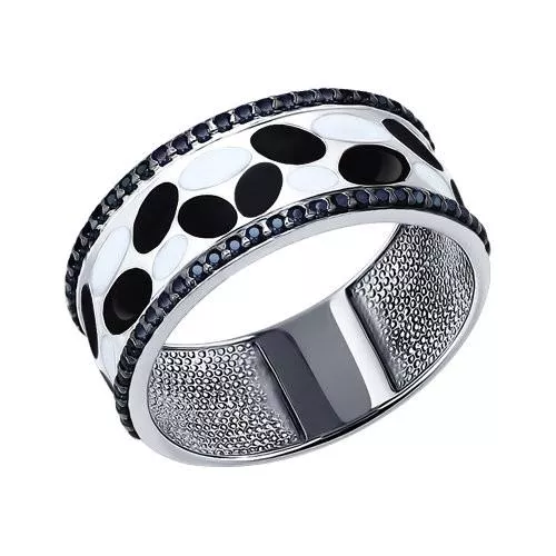 Кольцо из серебра с эмалью с фианитами