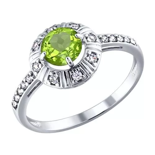 Кольцо из серебра с фианитами и хризолитом