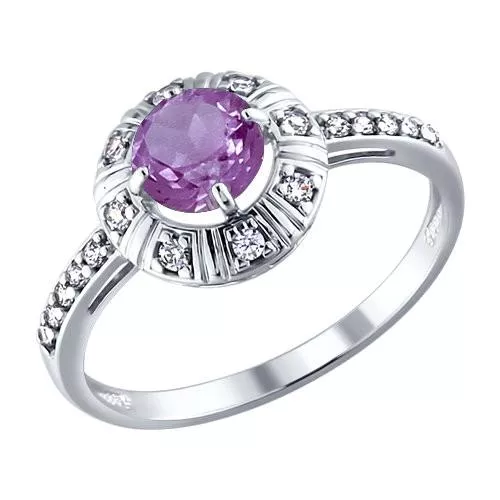 Кольцо из серебра с аметистом и фианитами