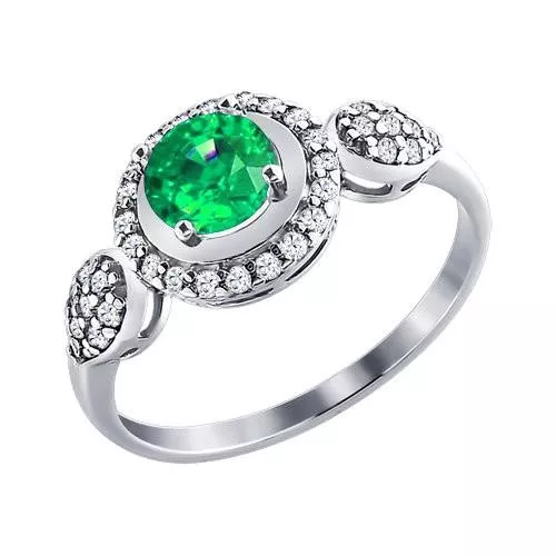 Кольцо из серебра с зелёным фианитом