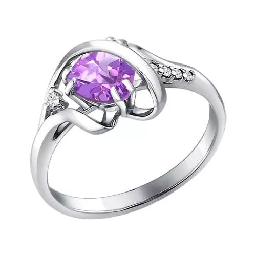 Кольцо из серебра с аметистом и фианитами