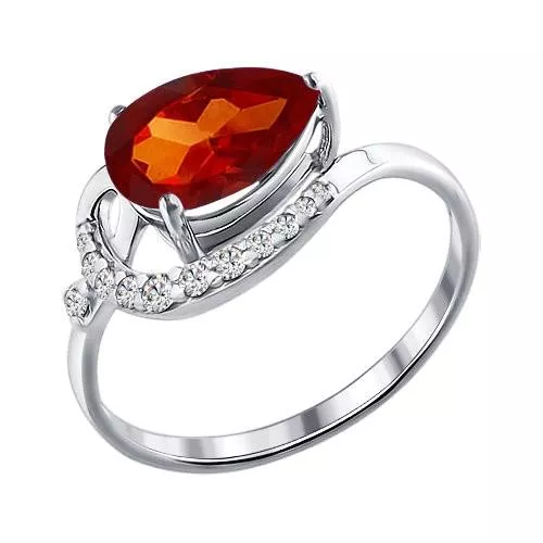 Кольцо из серебра с гранатом и фианитами