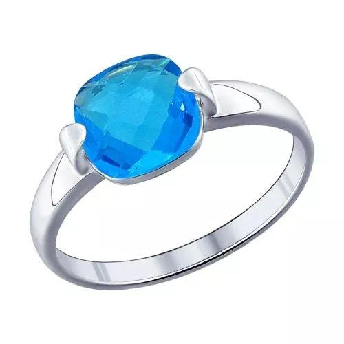 Кольцо из серебра с голубой стеклянной вставкой