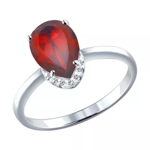 Кольцо из серебра с гранатом и фианитами