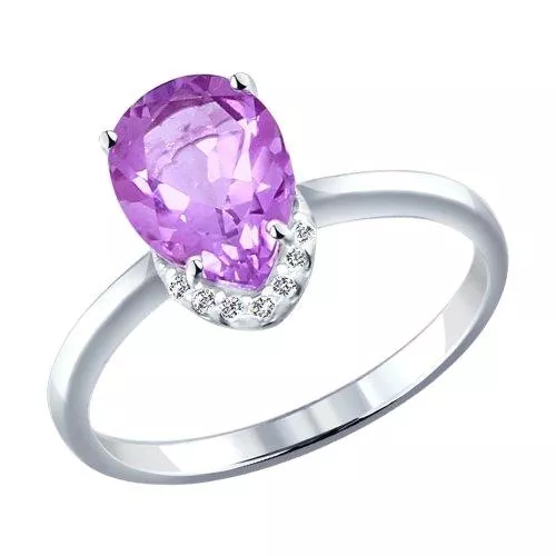 Кольцо из серебра с аметистом и фианитами