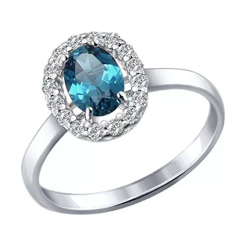 Кольцо из серебра с топазом и фианитами