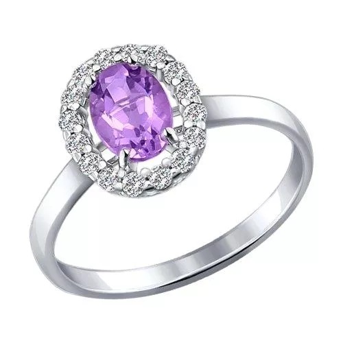 Кольцо из серебра с аметистом и фианитами