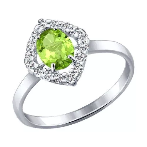 Кольцо из серебра с фианитами и хризолитом