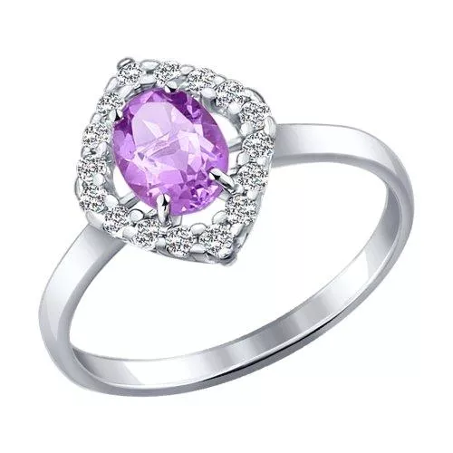 Кольцо из серебра с аметистом и фианитами