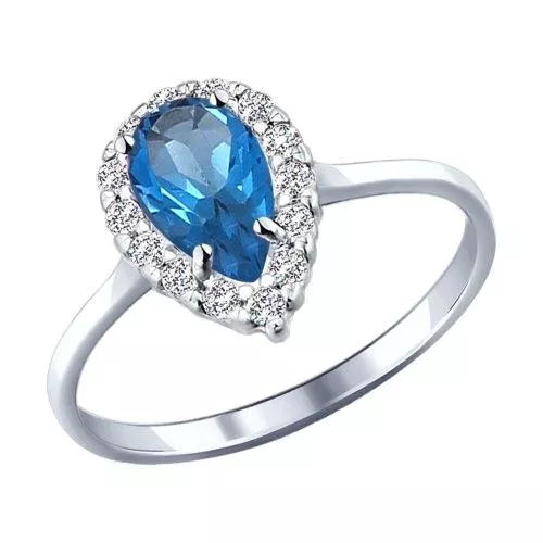 Кольцо из серебра с топазом и фианитами