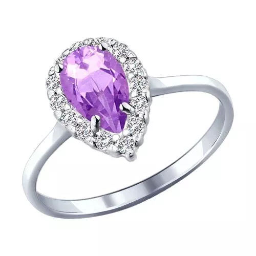 Кольцо из серебра с аметистом и фианитами