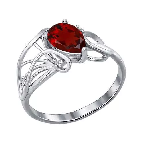 Кольцо из серебра с гранатом и фианитами