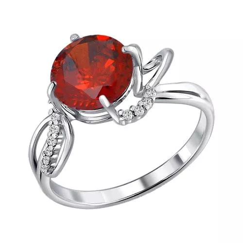 Кольцо из серебра с гранатом и фианитами