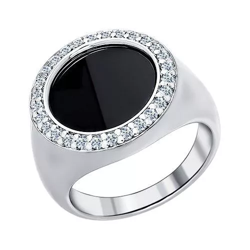 Печатка из серебра с ониксом и фианитами