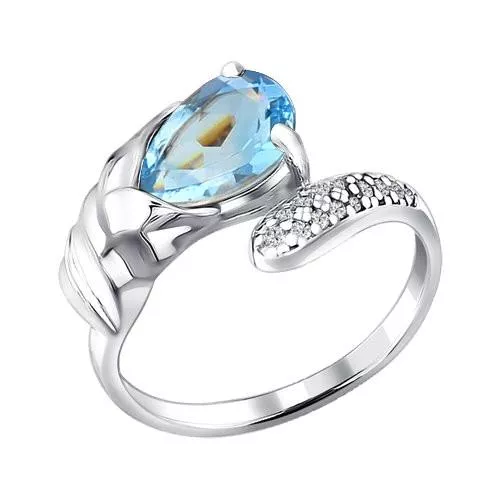 Кольцо из серебра с топазом и фианитами