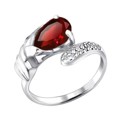 Кольцо из серебра с гранатом и фианитами