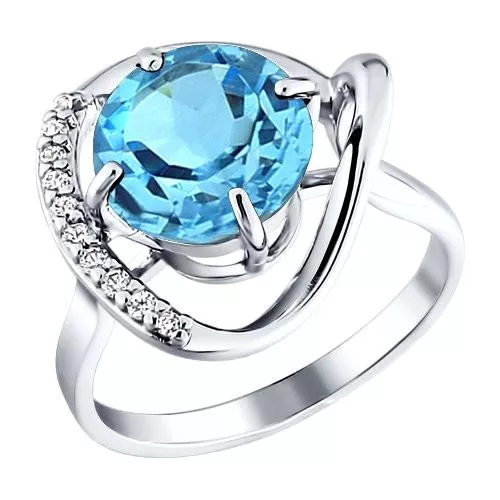 Кольцо из серебра с топазом и фианитами