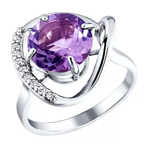 Кольцо из серебра с аметистом и фианитами